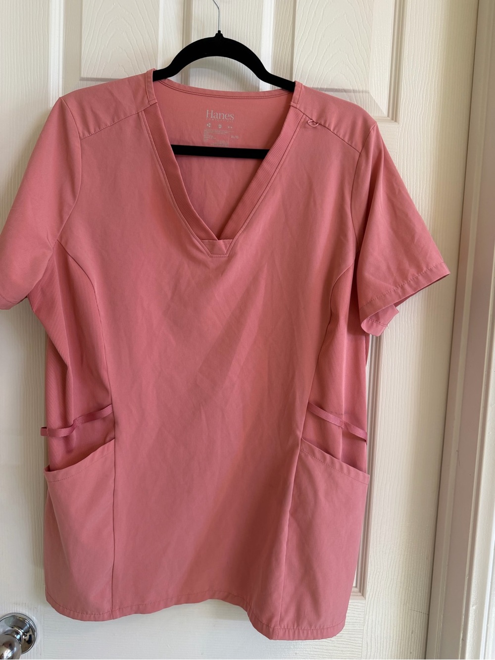 Hanes Women's Rose Pink V-Neck Short Sleeve Scrub Top